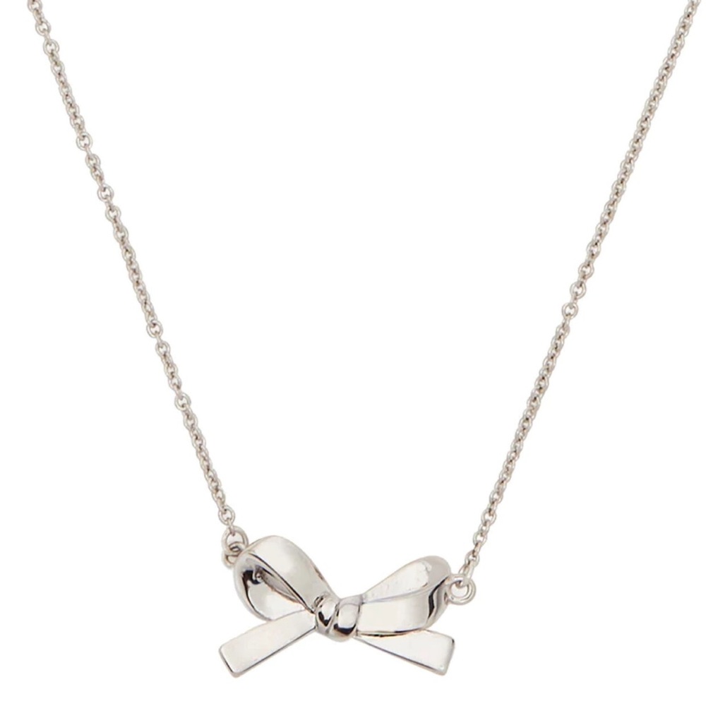 🎀♠️ KATE SPADE • Silver Skinny Mini Pendant Bow Necklace, NWT!